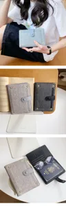 Stylish denim rivet passport holder and multi-function travel wallet for women, minimalist design.
