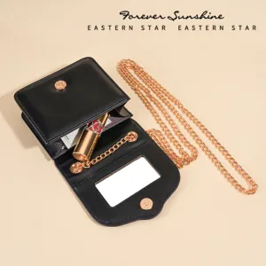 Women Mini PU Leather Crossbody Bag Fashion Gold Chain Shoulder Bag Lipstick Coin Purse With Round Metal Buckle Mini Square Bag
