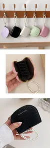 Crocodile texture card wallet with elegant pearl strap, multi-slot coin purse for women.