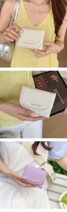 Portefeuille court en cuir PU pour femme avec fermeture à pression et design compact quotidien.