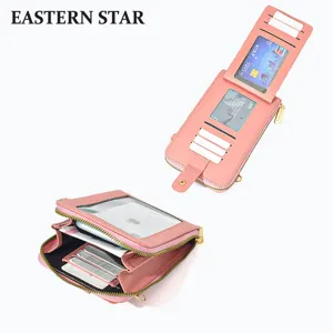 Borsa a tracolla rosa per cellulare con porta carte tasca touch in pelle PU da donna