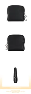 Tragbare schwarze Leder Schmucktasche Münzbeutel mit niedlichem Schlüssel Reißverschluss.