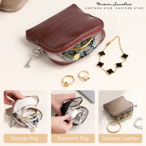 Tragbare Leder Schmuck Aufbewahrungstasche kleine Tasche fuer Ringe Armbaender Kosmetik