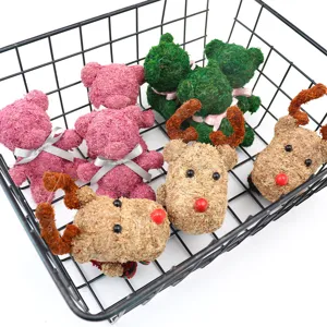 Preserved moss bear and reindeer set, cute DIY floral craft ornaments for holiday decor.