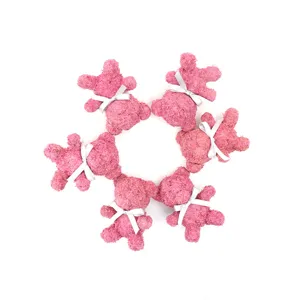 Preserved moss bear figurines, pink moss animal crafts for DIY gift decor and floral supplies.