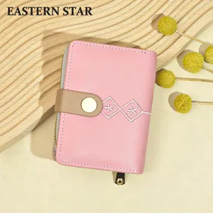 Women Pink PU Leather Short Wallet Multipurpose Card Holder Fashion Trendy Coin Purse