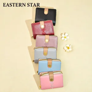 Women short PU leather wallet solid color multi-card slot zipper coin purse minimalist style