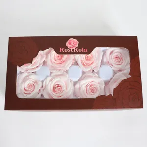 Preserved rose gift box with pink eternal flowers in window packaging for DIY decor.