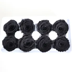 Detailed shot of black preserved rose heads in a white tray, perfect for DIY crafts.