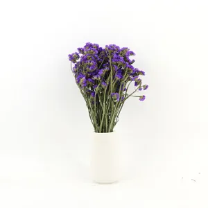 Beautiful purple statice dried flower bouquet with white ceramic vase for home decor gift.
