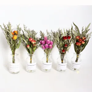 Natural Dried Flower Bouquet Rose Globe Amaranth Mixed Floral Arrangement For Home Decor Festival Gift