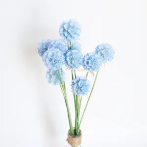 Blue scabiosa artificial flower bouquet home decor glass bottle arrangement floral material