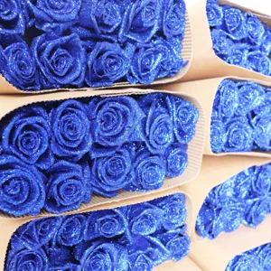 Blau Glitter Rose Trockenblumenstrauß Echte Konservierte Blumen Für Valentinstag Zuhause Hochzeit Party Dekor