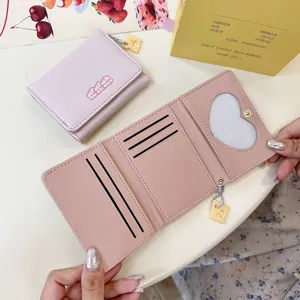 Carino portafoglio trifold donna studente rosa pelle PU porta carte multifunzionale