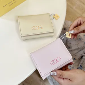 Carino portafoglio donna a tre ante piccolo portamonete stile giapponese in ecopelle PU rosa