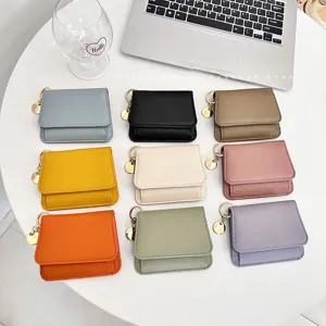 Women Short Wallet PU Leather Litchi Texture Multi Card Slots Zipper Coin Purse With Metal Ring Minimalist Urban Small Wallet