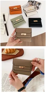 Women short wallet PU leather tri-fold purse mini card holder elegant design chic