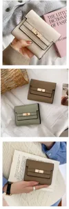 Portefeuille Court Femme Pliant en Cuir PU Porte-Cartes Élégant Fermoir Tournant Chic