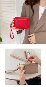 Damen kleine Geldbörse PU Leder Münzbeutel Kartenhalter Handschlaufe Reißverschluss Tasche