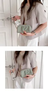 Borsa pochette in pelle PU verde da donna, elegante borsa da polso a doppio strato.