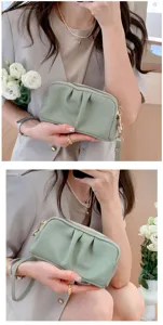 Vista dettagliata dell'elegante pochette da donna in pelle PU a doppio strato, borsa portafoglio.