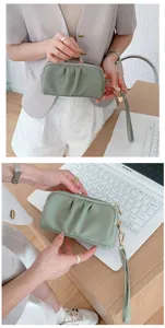 Elegante borsa pochette in pelle PU verde a doppio strato capiente portafoglio dettaglio