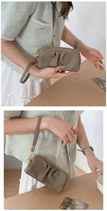 Borsa pochette in pelle PU da donna con doppia cerniera borsa da polso portafoglio telefono