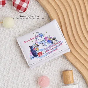 Damen Süße Schneemann PU-Leder Kurze Brieftasche Student Cartoon Dreifach Gefaltet Münzbörse Kartenhalter Tragbare Mini Wallet