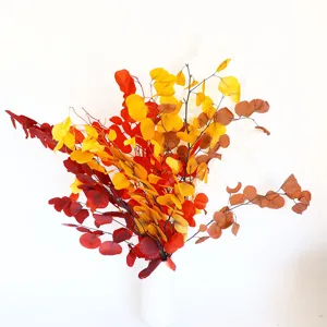 Artificial autumn eucalyptus leaves dried flower bouquet for home decor arrangement.