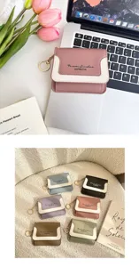 Mini color block coin purse with keychain, stylish minimalist wallet for women and girls daily use.