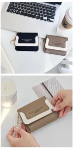 Minimalist contrast color wallet card holder with keychain for women daily use