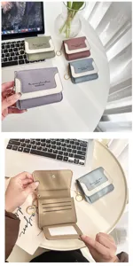 Mini contrast color short wallet pu leather coin purse card holder keychain fashion for women