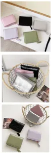 Detailed view of minimalist cracked texture women's wallets with card slots and zipper design.