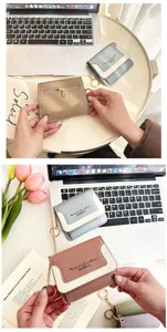 Mini contrast color coin purse with keychain, stylish small wallet for women and girls daily use.