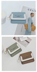 Mini women coin purse card holder with chain clasp solid color fashion wallet stylish accessory