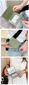 Korean style cracked texture bifold wallet with card slots and zipper pocket detail.