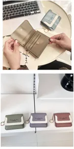 Mini women wallet PU leather card holder cute coin purse with keychain chain minimalist design