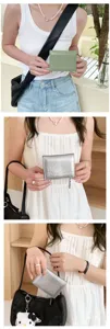 Detail view of Korean style minimalist cracked texture women wallet with multi card slots.