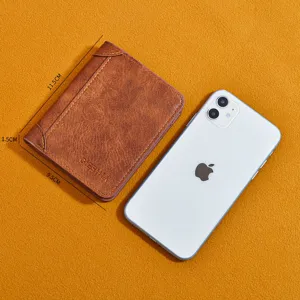 Men's bifold leather wallet retro brown compact card holder multi-functional driver's license case