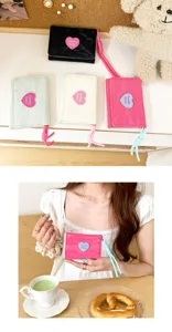 Korean style INS heart candy short wallet for women with wrist strap trifold PU