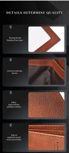 Close-up van portemonnee details, fijne stiksels, dacron voering en nette randolie.