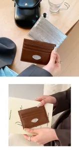 Elegant PU leather card holder for women, minimalist multi-slot slim wallet design in chic colors.