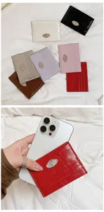 Minimalist multi-color PU leather card holder wallet with chic metal logo for daily use.