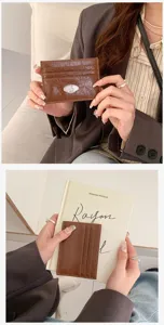 Brown leather card holder minimalist credit card case slim pocket wallet detail view