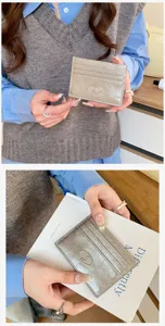 Korean style minimalist metallic card holder multi-slot slim wallet for women daily use