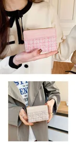 Portefeuille court en tweed chic pour femme, élégant porte-monnaie à carreaux avec zip.