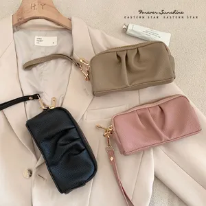 Pochette da Donna in Pelle PU alla Moda Borsa a Doppio Strato di Grande Capacità Portafoglio per Cellulare Elegante Plissettata