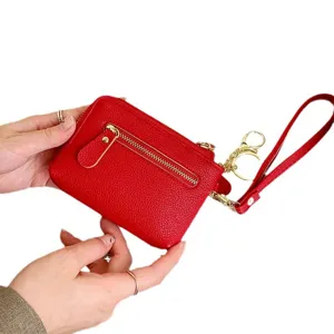 Rote Leder Clutch Geldbörse mit Reißverschluss Tasche Schlüsselring Handschlaufe Damen