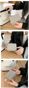 Damen graue kurze Geldbörse PU Leder Kartenhalter Mode Mini Münztasche Detailansicht