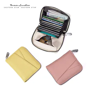 Japanischer Minimalismus Damen PU Leder Akkordeon Kartenbrieftasche Große Kapazität Reißverschluss Münztasche Einfarbig Zweifach Gefaltet Mehrere Fächer Kartenhalter